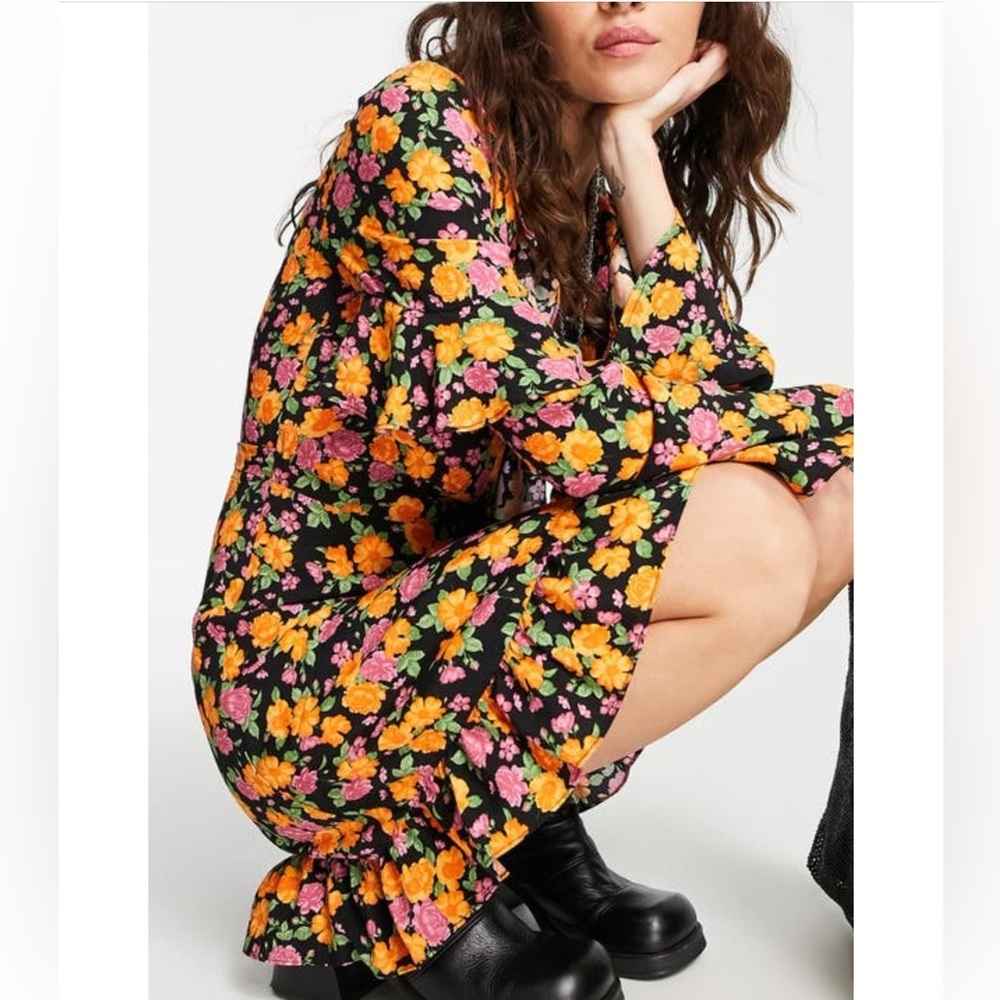 Topshop Floral Mini Dress: Black, Pink, Orange. Size 8 EUC! Feminine & Flirty!💋